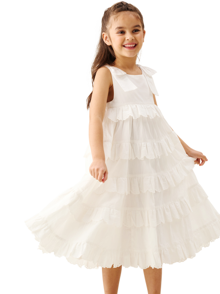 Angel & Rocket Kids' Bow Strap Tiered Midaxi Dress, White, White