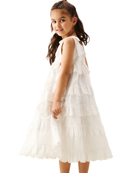 Angel & Rocket Kids' Bow Strap Tiered Midaxi Dress, White - view 2, White