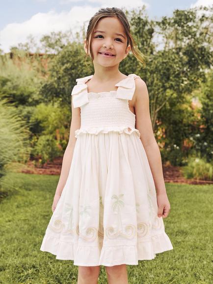 Angel & Rocket Kids' Palma Embroidered Hem Sun Dress, Ecru - view 2, Ecru