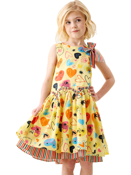 Angel & Rocket Kids' Sleeveless Heart Print Dress, Multi, Multi