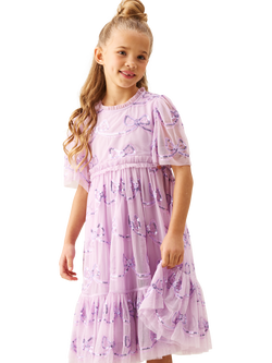 Angel & Rocket Kids' Sequin Bow Mesh Dress, Purple, Purple