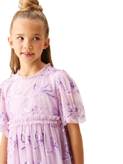 Angel & Rocket Kids' Sequin Bow Mesh Dress, Purple - view 2, Purple
