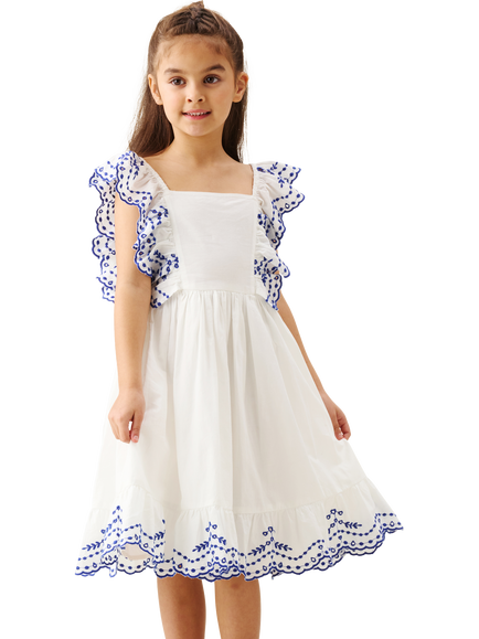 Angel & Rocket Kids' Sophie Embriodered Dress, White, White