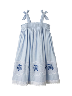 Angel & Rocket Kids' Tie Shoulder Embroidered Dress, Blue - view 2, Blue