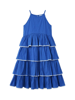 Angel & Rocket Kids' Sleeveless Tiered Seersucker Dress, Blue, Blue