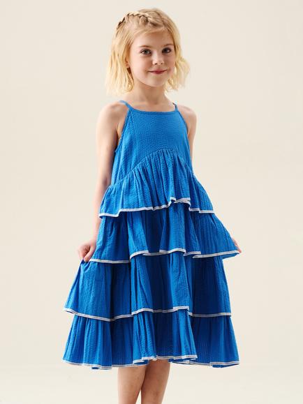 Angel & Rocket Kids' Sleeveless Tiered Seersucker Dress, Blue, Blue
