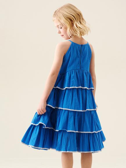 Angel & Rocket Kids' Sleeveless Tiered Seersucker Dress, Blue - view 2, Blue