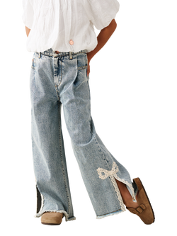 Angel & Rocket Kids' Lena Bow Embroidery Wide Leg Jeans, Blue, Blue