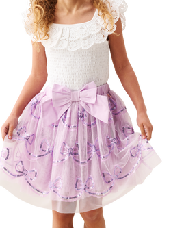 Angel & Rocket Kids' Delta Sequin Bow Skirt, Purple, Purple