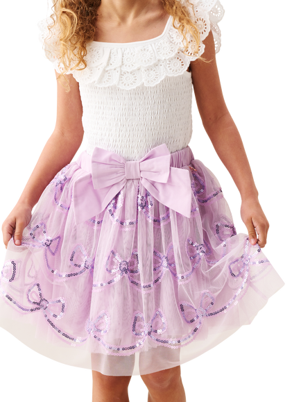 Angel & Rocket Kids' Delta Sequin Bow Skirt, Purple, Purple