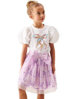 Angel & Rocket Kids' Delta Sequin Bow Skirt, Purple - view 2, Purple