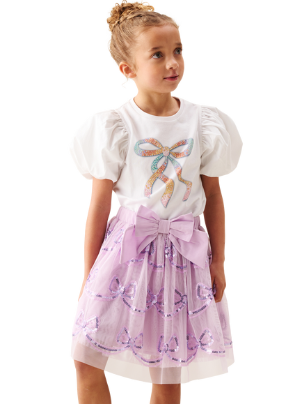 Angel & Rocket Kids' Delta Sequin Bow Skirt, Purple - view 2, Purple