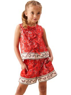 Angel & Rocket Kids' Tie Front Bandana Print Top, Red, Red