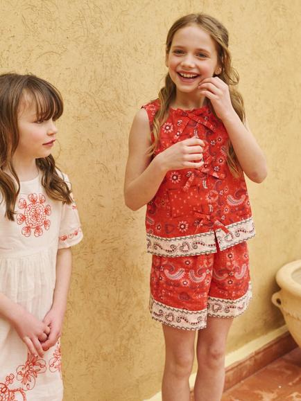 Angel & Rocket Kids' Tie Front Bandana Print Top, Red - view 2, Red
