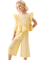 Angel & Rocket Kids' Gingham Top and Trousers Set, Yellow