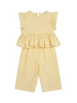 Angel & Rocket Kids' Gingham Top and Trousers Set, Yellow, Yellow