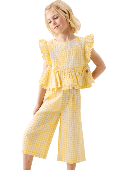 Angel & Rocket Kids' Gingham Top and Trousers Set, Yellow, Yellow