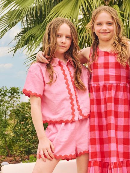 Angel & Rocket Kids' Brooke Ric Rac Trim Shirt and Shorts Set, Pink - view 2, Pink