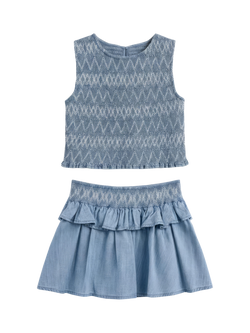 Angel & Rocket Kids' Shirred Top and Skirt Set, Denim, Denim