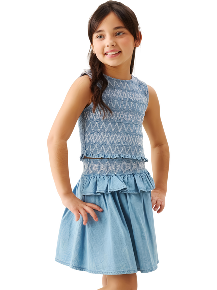 Angel & Rocket Kids' Shirred Top and Skirt Set, Denim, Denim