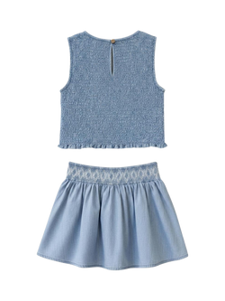 Angel & Rocket Kids' Shirred Top and Skirt Set, Denim - view 2, Denim