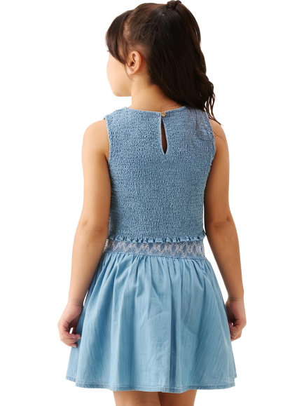 Angel & Rocket Kids' Shirred Top and Skirt Set, Denim - view 2, Denim