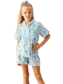 Angel & Rocket Kids' Petra Postcard Print Pyjamas, Multi, Multi