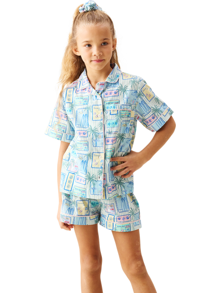 Angel & Rocket Kids' Petra Postcard Print Pyjamas, Multi, Multi