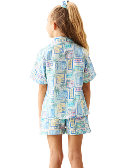 Angel & Rocket Kids' Petra Postcard Print Pyjamas, Multi - view 2, Multi
