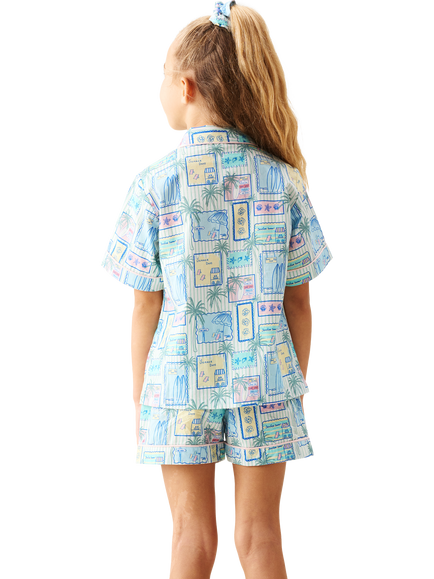 Angel & Rocket Kids' Petra Postcard Print Pyjamas, Multi - view 2, Multi
