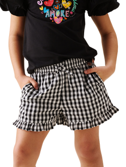 Angel & Rocket Kids' Megan Gingham Frill Shorts, Black/White, Black/White