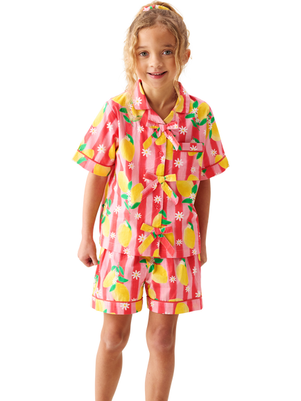 Angel & Rocket Kids' Capri Lemon Print Pyjamas, Multi, Multi