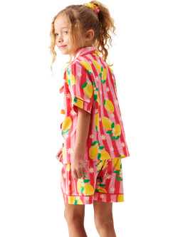 Angel & Rocket Kids' Capri Lemon Print Pyjamas, Multi - view 2, Multi