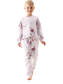 Angel & Rocket Kids' Paloma Floral Bow Frill Pyjamas, Pink, Pink