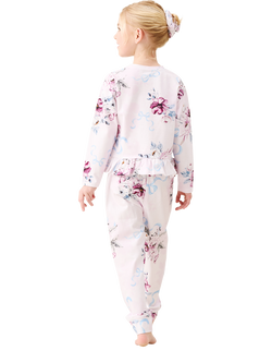 Angel & Rocket Kids' Paloma Floral Bow Frill Pyjamas, Pink - view 2, Pink