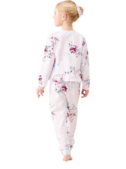 Angel & Rocket Kids' Paloma Floral Bow Frill Pyjamas, Pink - view 2, Pink