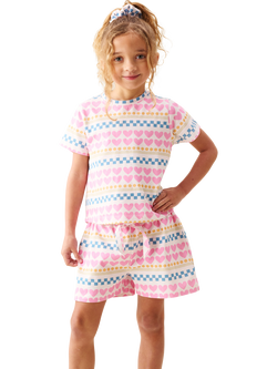 Angel & Rocket Kids' Dana Heart Print Short Pyjamas, Pink, Pink
