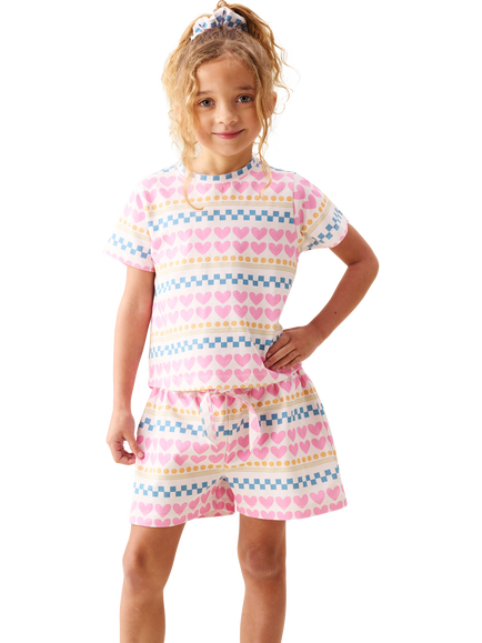 Angel & Rocket Kids' Dana Heart Print Short Pyjamas, Pink, Pink