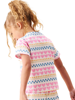 Angel & Rocket Kids' Dana Heart Print Short Pyjamas, Pink - view 2, Pink