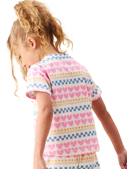 Angel & Rocket Kids' Dana Heart Print Short Pyjamas, Pink - view 2, Pink
