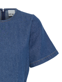 ICHI Peplum Hem Denim Top, Blue - view 2, Blue