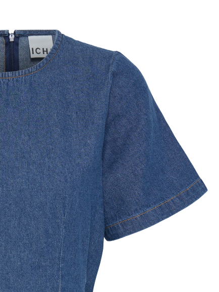 ICHI Peplum Hem Denim Top, Blue - view 2, Blue