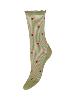 ICHI Iaanne Floral Stripe Ankle Socks, Pack of 3, Black/Cream/Green - view 2, Black/Cream/Green