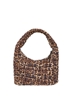 ICHI Alis Leopard Print Quilted Shoulder Bag, Brown, Brown