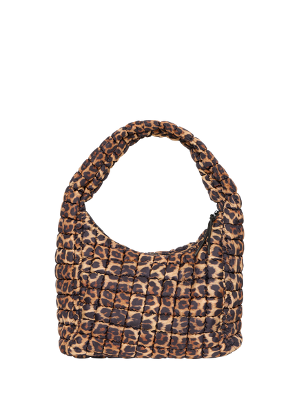 ICHI Alis Leopard Print Quilted Shoulder Bag, Brown, Brown