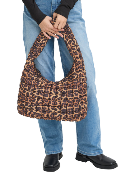 ICHI Alis Leopard Print Quilted Shoulder Bag, Brown - view 2, Brown