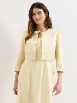 Phase Eight Wilda Tie Neck Embroidered Jacket, Pale Yellow, Pale Yellow
