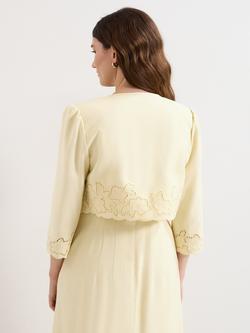 Phase Eight Wilda Tie Neck Embroidered Jacket, Pale Yellow - view 2, Pale Yellow