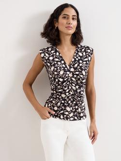 Phase Eight Sophia Floral Top containing LENZING™ ECOVERO™ Viscose, Black/Ivory, Black/Ivory