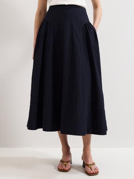 Phase Eight Carey Check A-Line Skirt, Navy
